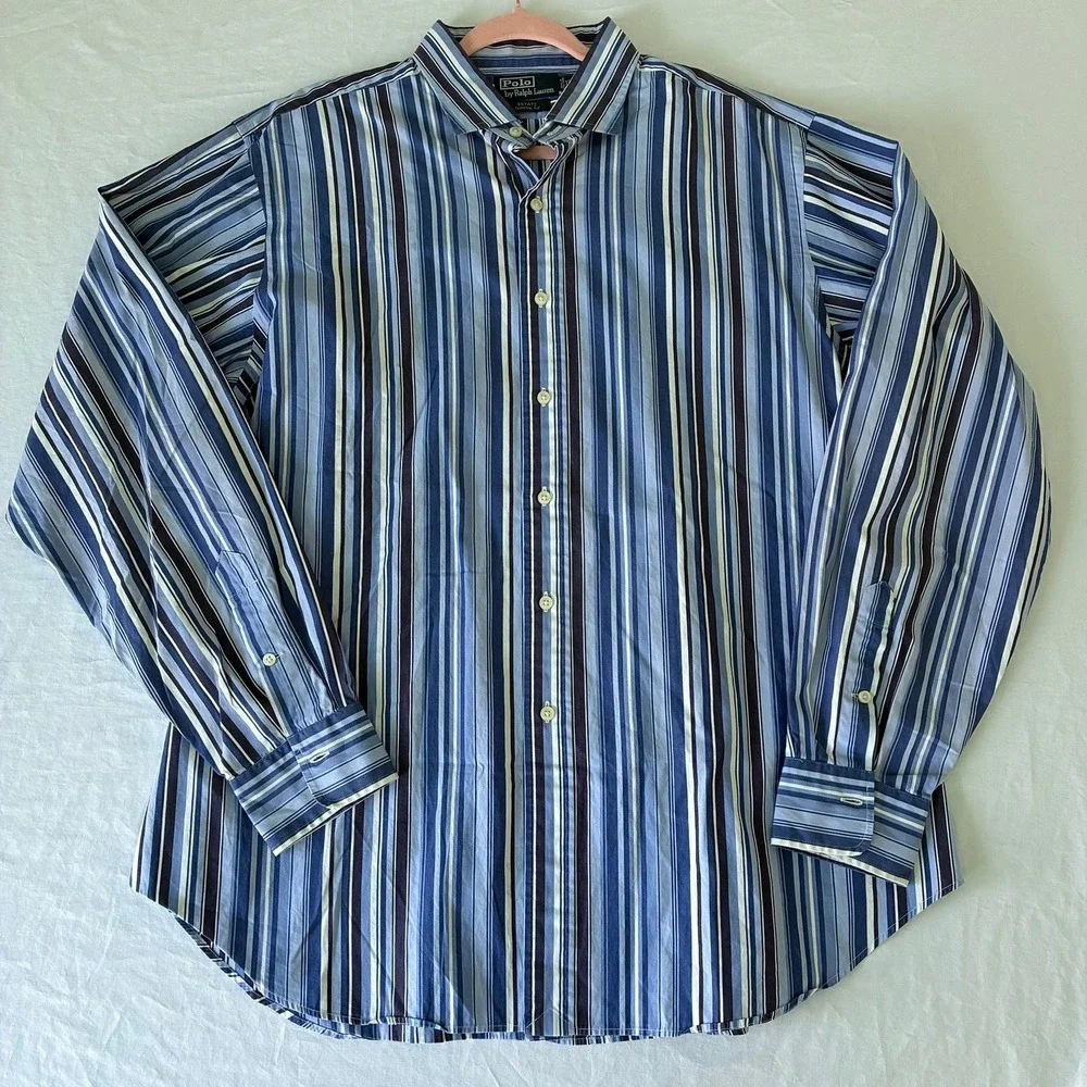 Polo Ralph Lauren Estate Classic Fit Striped Button Down Shirt Mens XL Blue